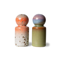HKliving - 70s ceramics: peper & salt jar, asteroids/peat