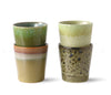 HK Living, 70s ceramics: coffee mugs, spring greens (set of 4)