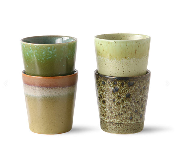 70s Ceramics: coffee Mugs spring greens (set of 4)