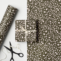 MOSS GREEN LEOPARD PRINT GIFT WRAP: ROLLED