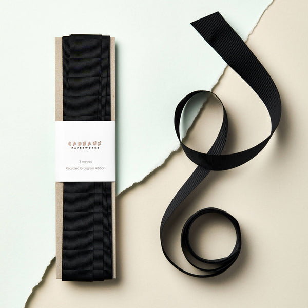 Cadeaux Paperworks - Luxury Recycled Grosgrain Ribbon - 25mm - Onyx Black