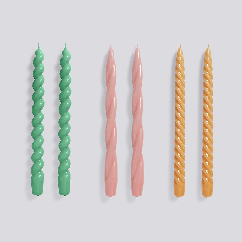 Long Mix Candle - 6 Pack - Green/Dark Rose/Tangerine