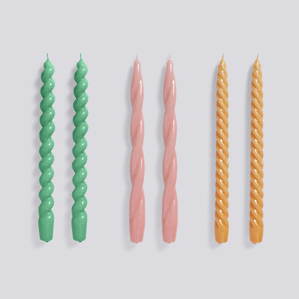 Long Mix Candle - 6 Pack - Green/Dark Rose/Tangerine