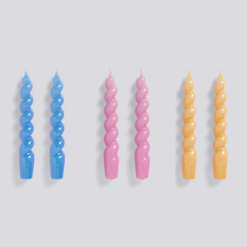 CANDLE / SPIRAL 6 PCS SKY BLUE DARK PINK DARK PEACH