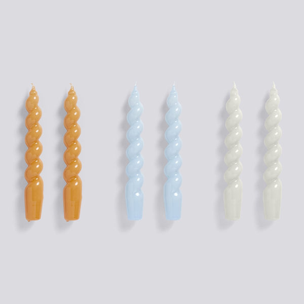 Spiral Candle - 6 pack - Tangerine/ Light Blue/ Light Grey