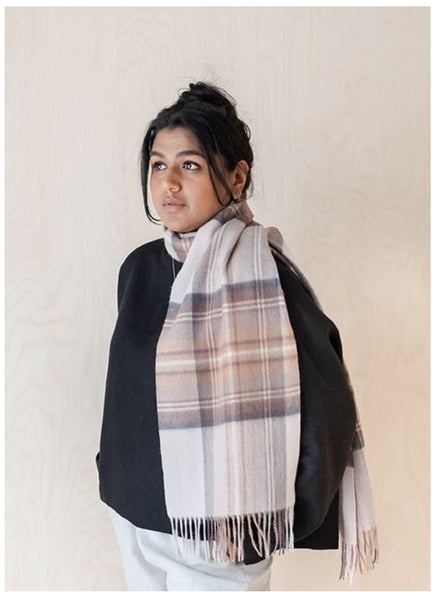 Lambswool Oversized Scarf in Stewart Natural Dress Tartan