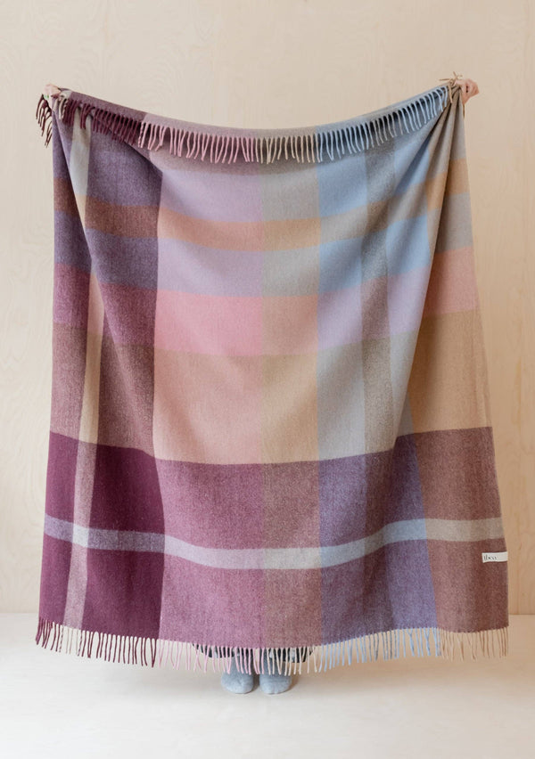 Recycled Wool Blanket in Berry Oversized Patchwork Check