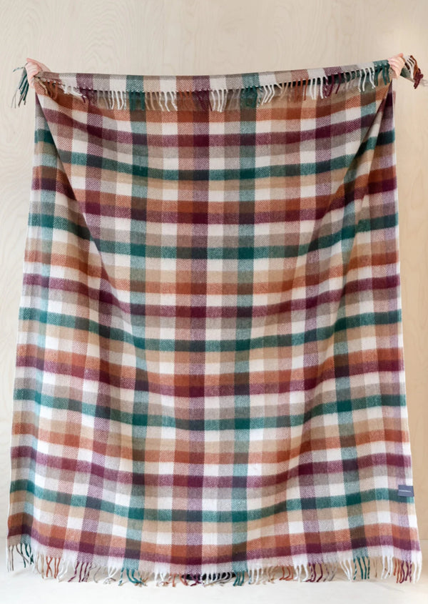 Recycled Wool Blanket in Forest Herringbone Check