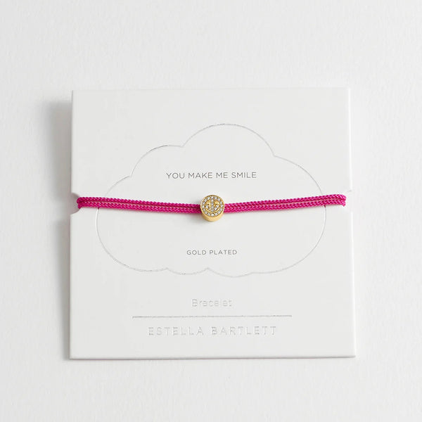 Pave Smiley Cord Bracelet Fuchsia