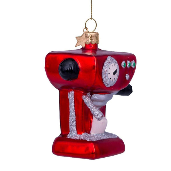 Vondels - Christmas Ornament Glass Red Coffee Machine H9cm