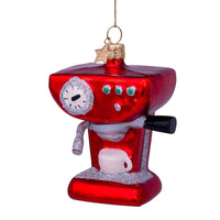 Christmas Ornament Glass Red Coffee Machine H9cm