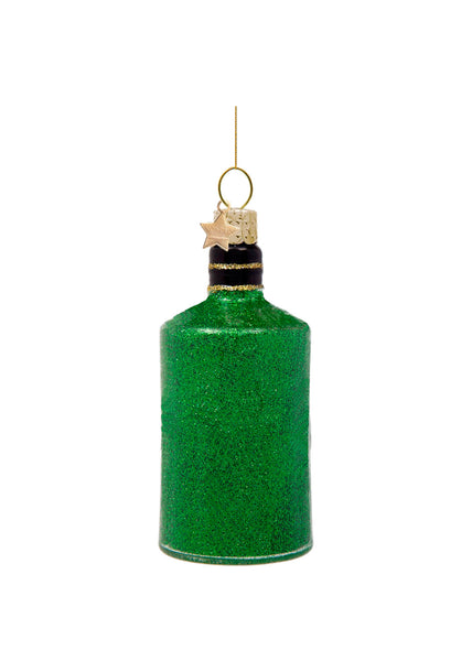 Christmas Ornament Glass Green Glitter Gin Bottle H10cm