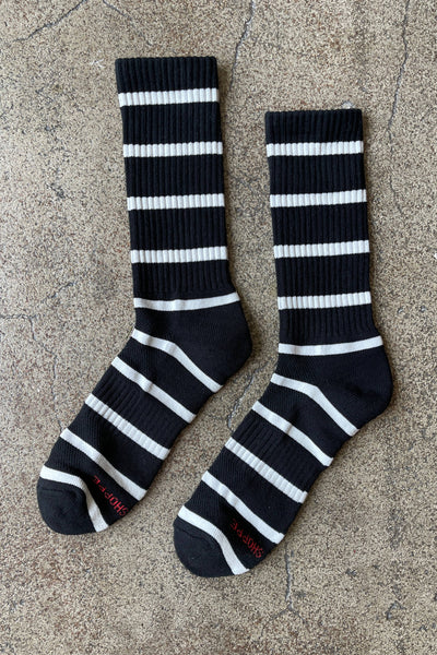 Le Bon Shoppe - Extended Striped Boyfriend Socks - Black Stripe