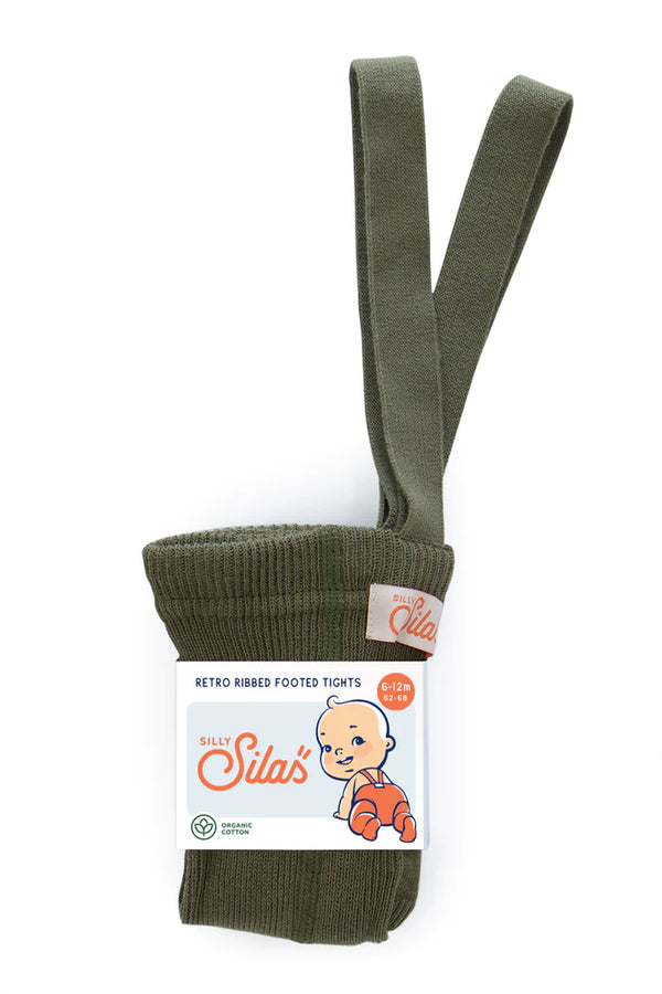 Silly Silas - Footed Cotton Tights - Olive