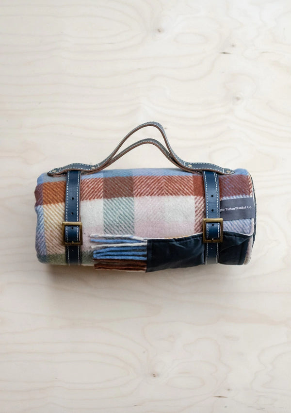 Recycled Wool Waterproof Picnic Blanket - Rainbow Harringbone