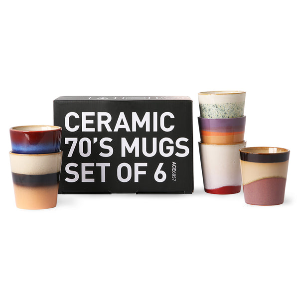 Ceramic 70s Mugs Set of 6