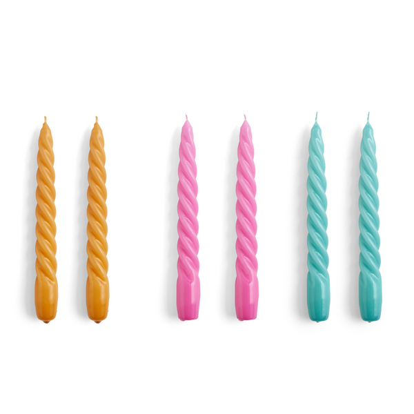 Candle Twist - Tangerine - Dark Pink - Green Aqua - Set of 6