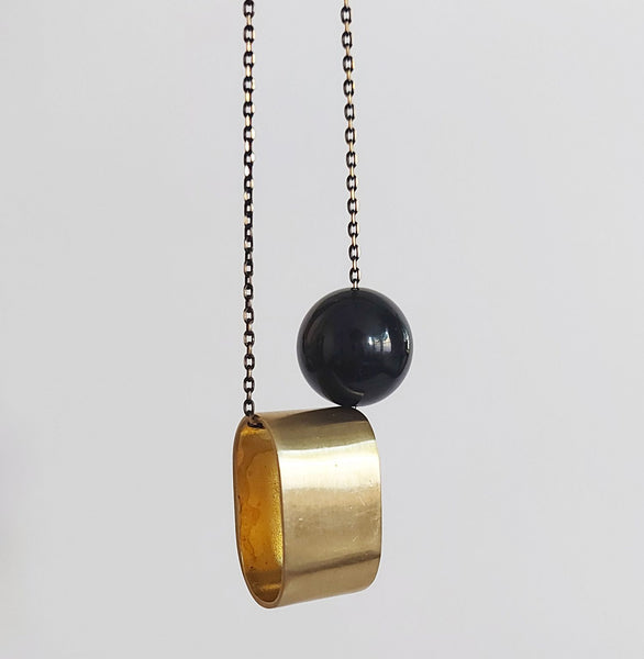 Brass Oval + Onyx Bead Necklace