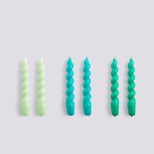 Candle Spiral - Mint/Green Aqua/ Green - Set of 6