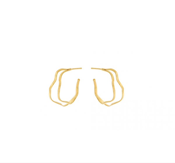 Small Double Wave Hoops - Gold Plated