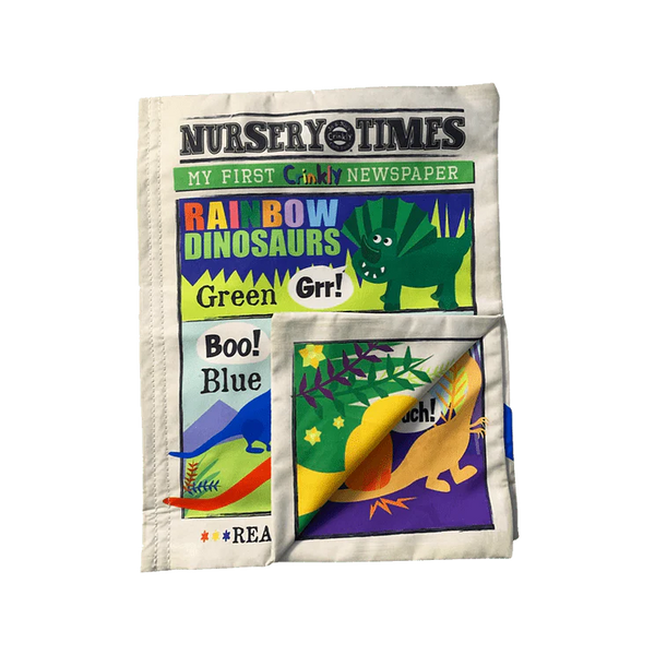 Jo & Nic's Crinkly Cloth Books - Nursery Times Crinkle Newspaper - Rainbow Dinosaur