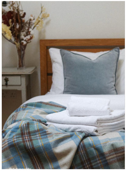 Recycled Wool Blanket in Stewart Muted Blue Tartan
