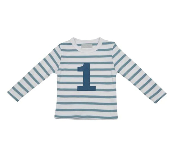 Ocean Blue & White Breton Striped Number T-Shirt