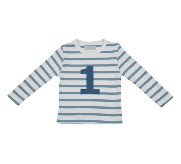 Ocean Blue & White Breton Striped Number T-Shirt