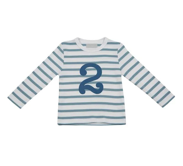 Ocean Blue & White Breton Striped Number T-Shirt