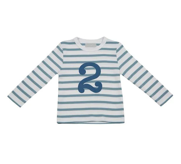 Bob & Blossom - Ocean Blue & White Breton Striped Number T Shirt