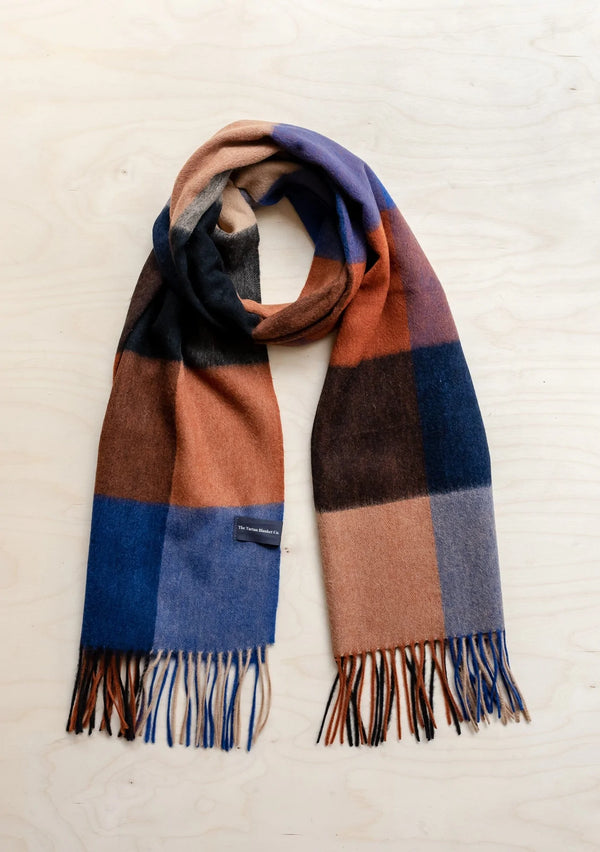 Lambswool Oversized Scarf in Cobalt Block Check