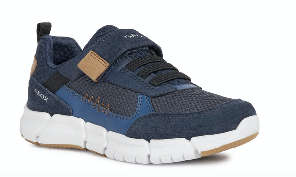 GEOX - J FLEXYPER B. B - MESH+SUEDE [NAVY/COGNAC]