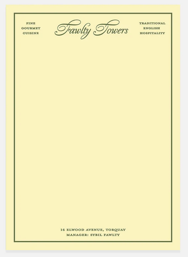 Fictional Hotel Notepads: Fawlty Towers