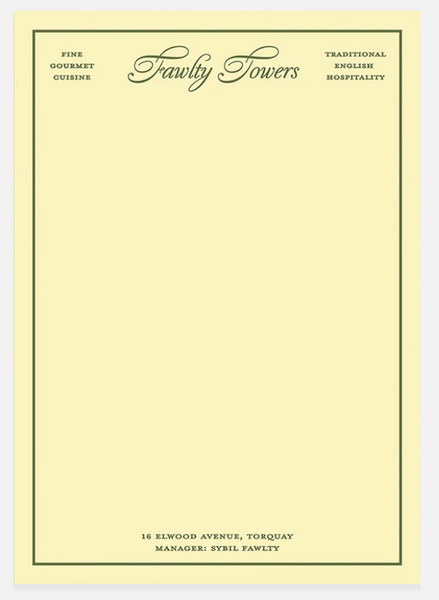 Fictional Hotel Notepads: Fawlty Towers