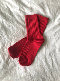 Her Socks - Mercerized Combed Cotton Rib: Classic Red