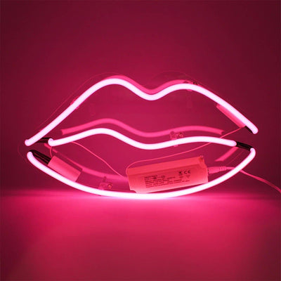 'Lips' Glass Neon Wall Sign - Pink