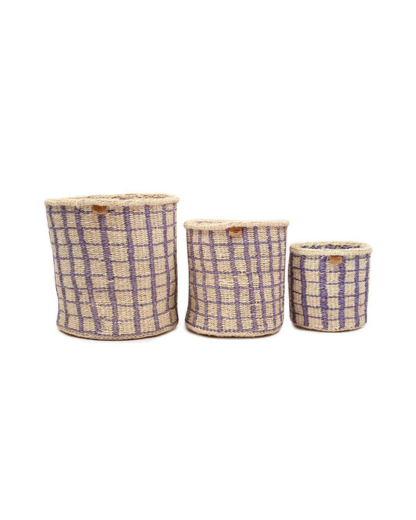 The Basket Room - CHANGIA: Lavender Check Woven Storage Basket: M / Purple / Checked