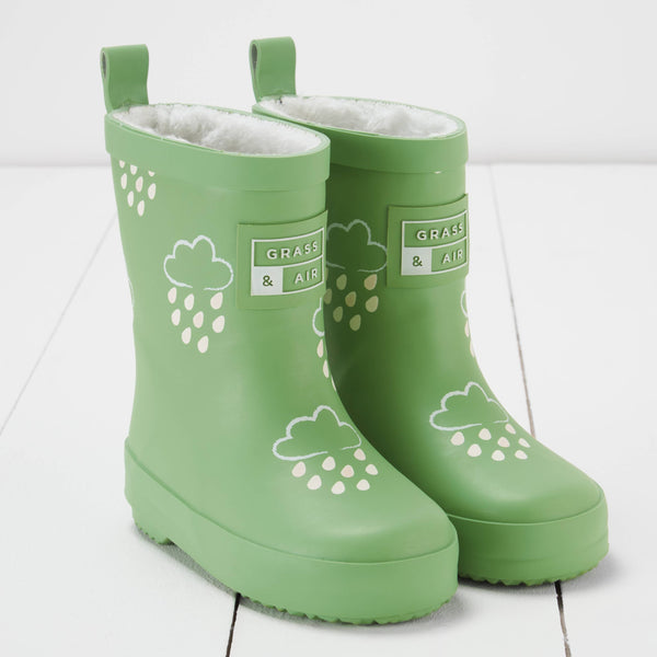 Grass & Air - Colour Changing Fleece-Lined Wellies - Olive Green