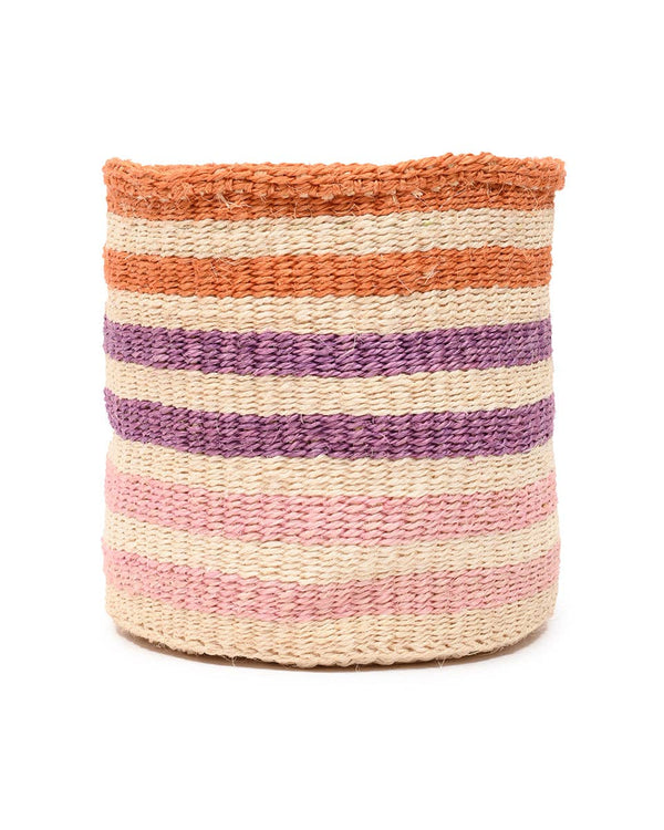 The Basket Room - SAFIRI: Orange, Pink & Purple Stripe Woven Storage Basket: M / Orange / Striped