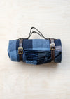 TBCo - Recycled Wool Picnic Blanket - Navy & Blue Buffalo Check (with Leather Picnic Strap)